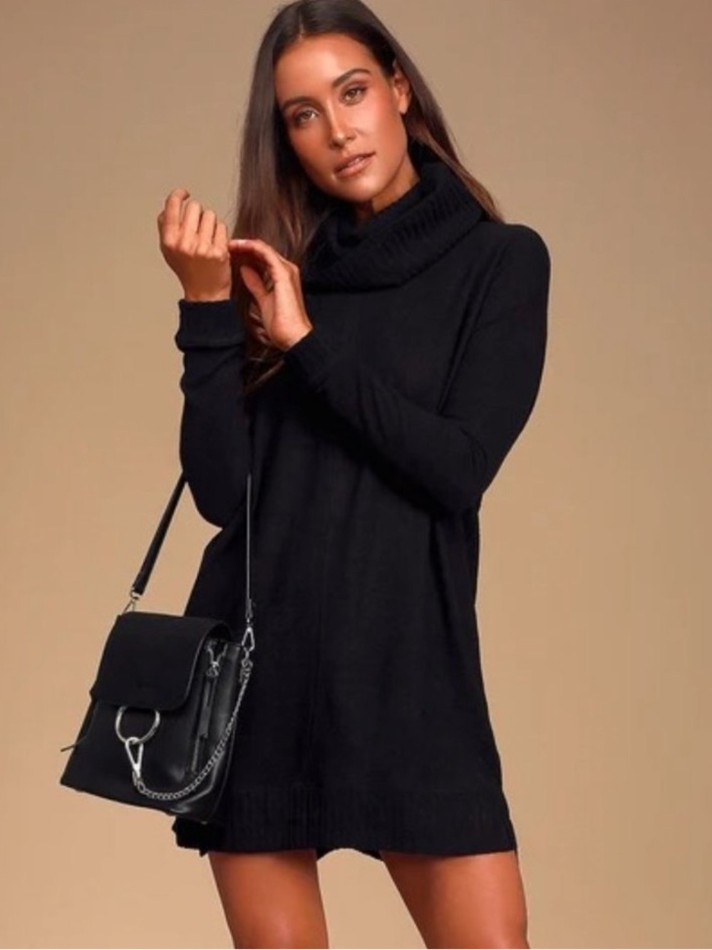 NWT Lulus Autumn Daze Cowl Neck Long Sleeve Sweater Dress